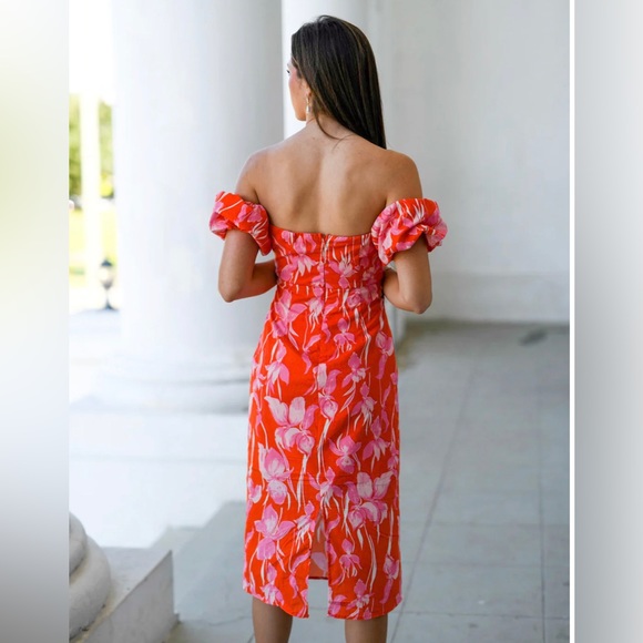 Orange/Pink Lena Off Shoulder Long Midi Dress - Picture 2 of 15